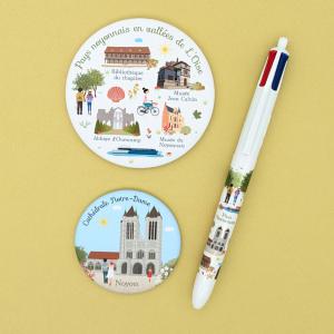 Réalisation pour l'office de tourisme de Noyon, magnets, bic collector